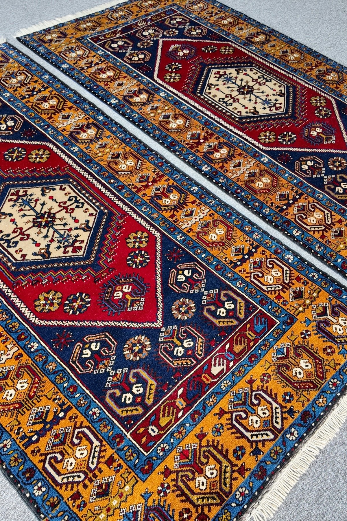 Loop Rugs Hand-Woven %100 Wool Classic Pair Yahyali Rug - Natural Kok Boyali Organik Wool Turkish Rug - 121 x 237 cm and amp; 120 x 228 cm - MALLTURK