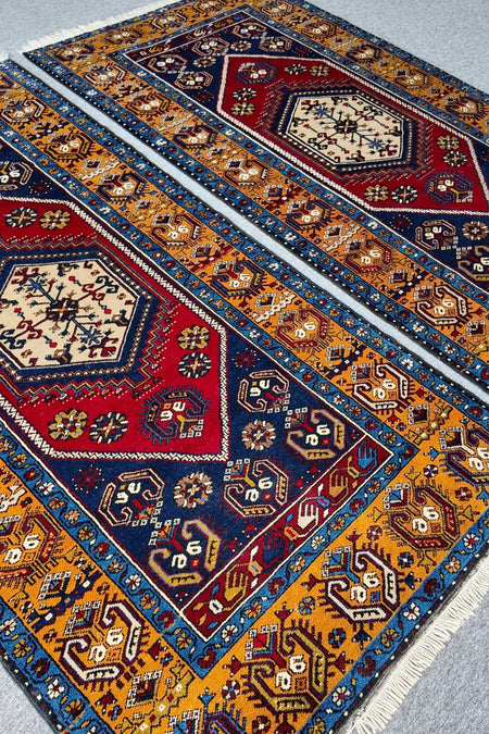 Loop Rugs Hand-Woven %100 Wool Classic Pair Yahyali Rug - Natural Kok Boyali Organik Wool Turkish Rug - 121 x 237 cm and amp; 120 x 228 cm - MALLTURK