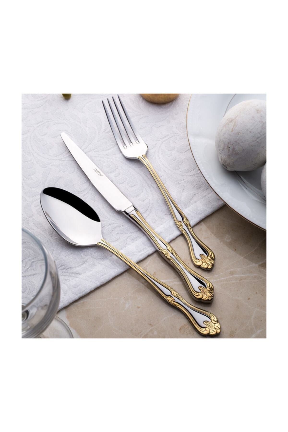 Nehir lalezar altin pasta Dessert Knife 12 Pack pasta tatli Knife - MALLTURK