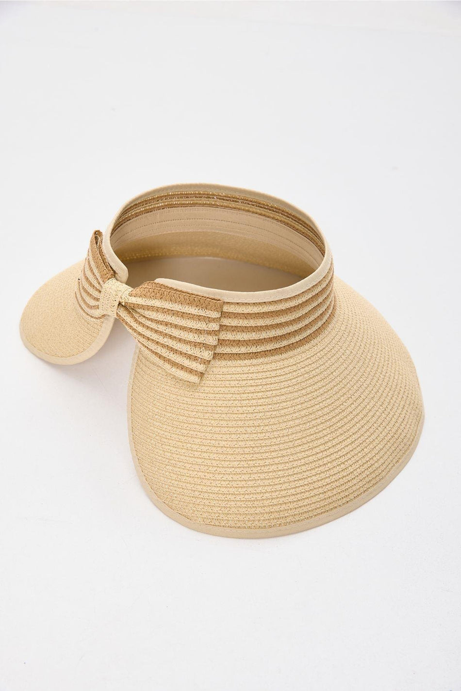 Hashema Bow Detail Foldable Beige Brown Visor Beach Hat 17