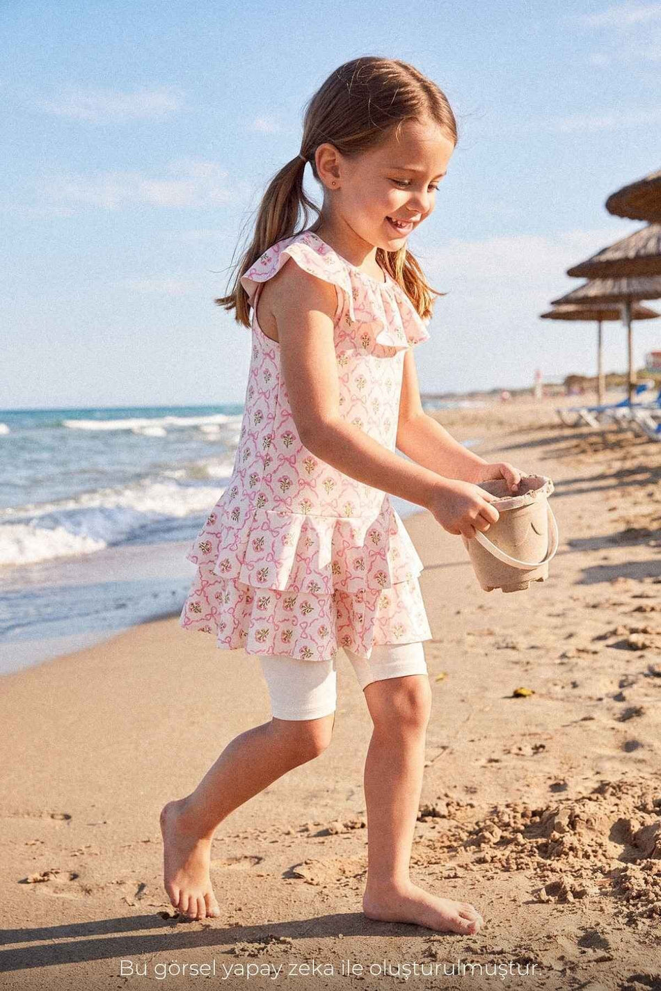 Hasema Floral Pattern Pink 3-Piece Girls' Swimsuit Set 7002