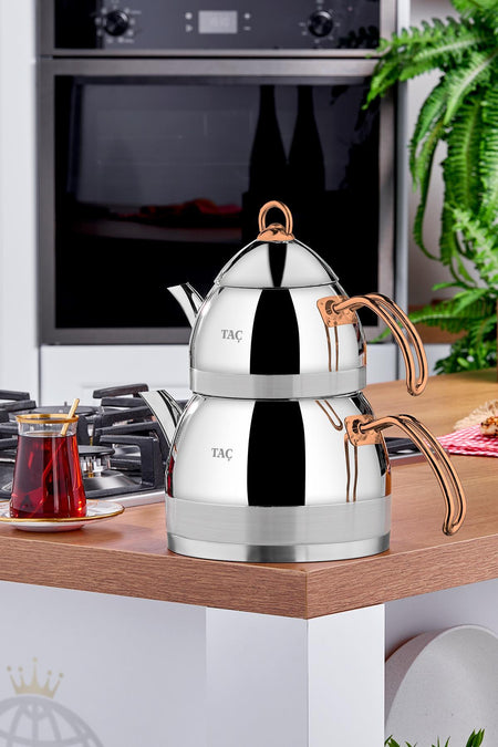 Tac Metallic Festa induction Base Family Size Teapot, Copper Stainless Steel - MALLTURK