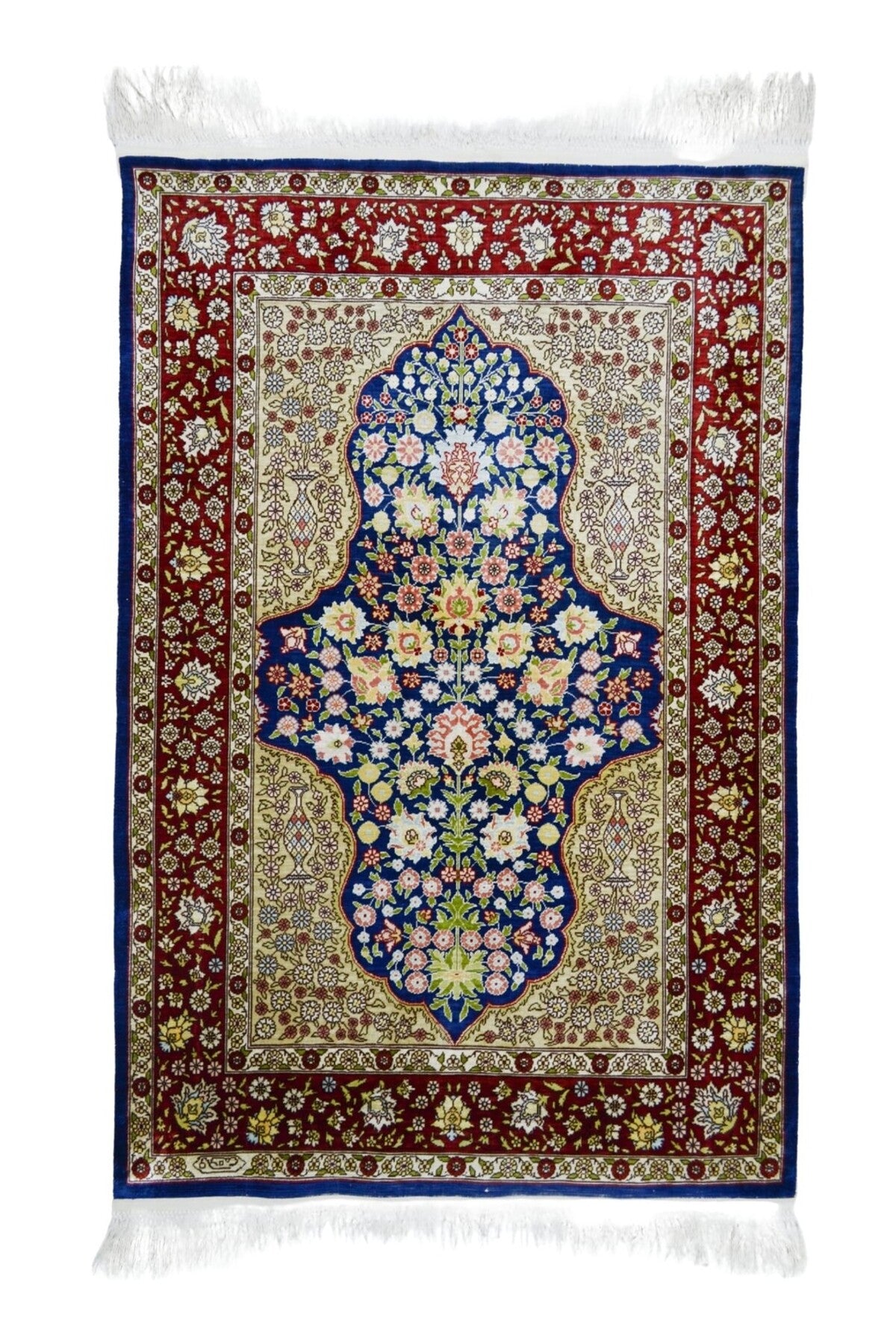 Handmade Pure Silk Hand-Woven Cesmi Bulbul Pattern Hereke Rug 85x124 cm (1.05 m2) - MALLTURK