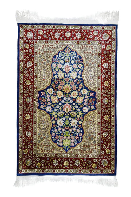 Handmade Pure Silk Hand-Woven Cesmi Bulbul Pattern Hereke Rug 85x124 cm (1.05 m2) - MALLTURK