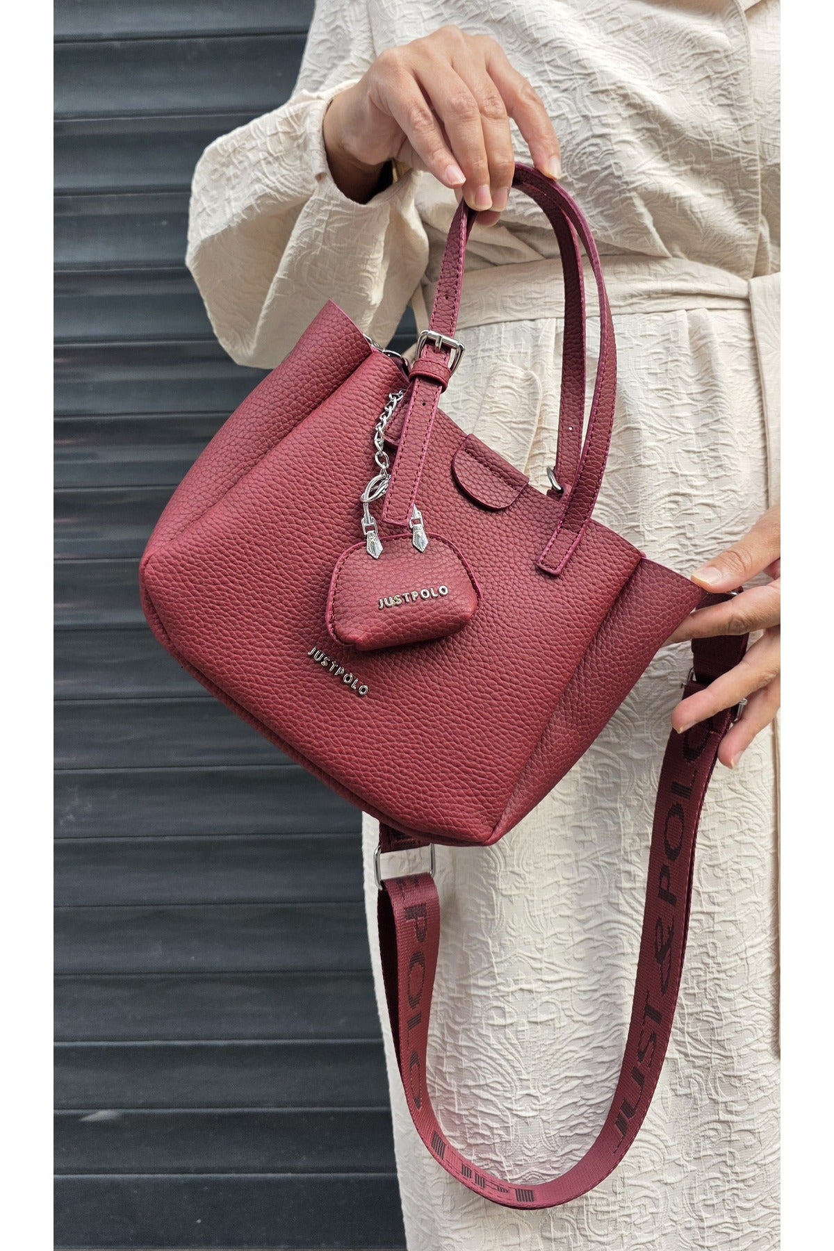 Just Polo Women's New Season 3-Compartment Luxury Soft Leather Adjustable Crossbody Stylish Shoulder Bag Burgundy - MALLTURK