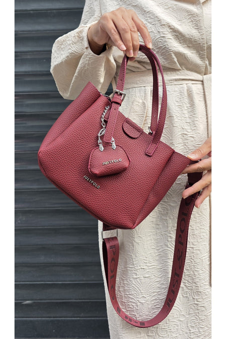 Just Polo Women's New Season 3-Compartment Luxury Soft Leather Adjustable Crossbody Stylish Shoulder Bag Burgundy - MALLTURK