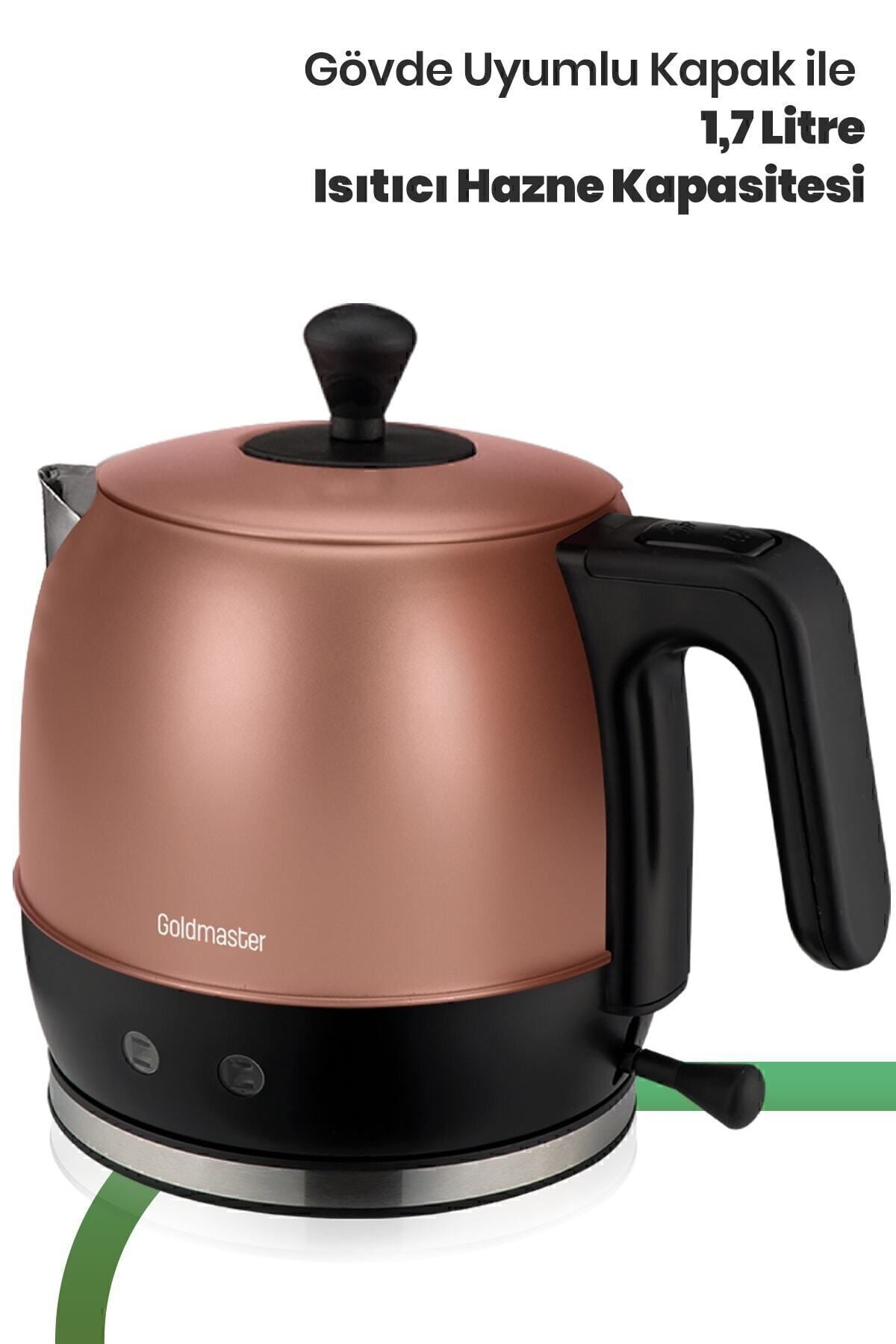 GoldMaster Fulya Gold 30-Cup Large Capacity 2200 Watt Stainless Steel Tea Maker and Water Kettle - MALLTURK