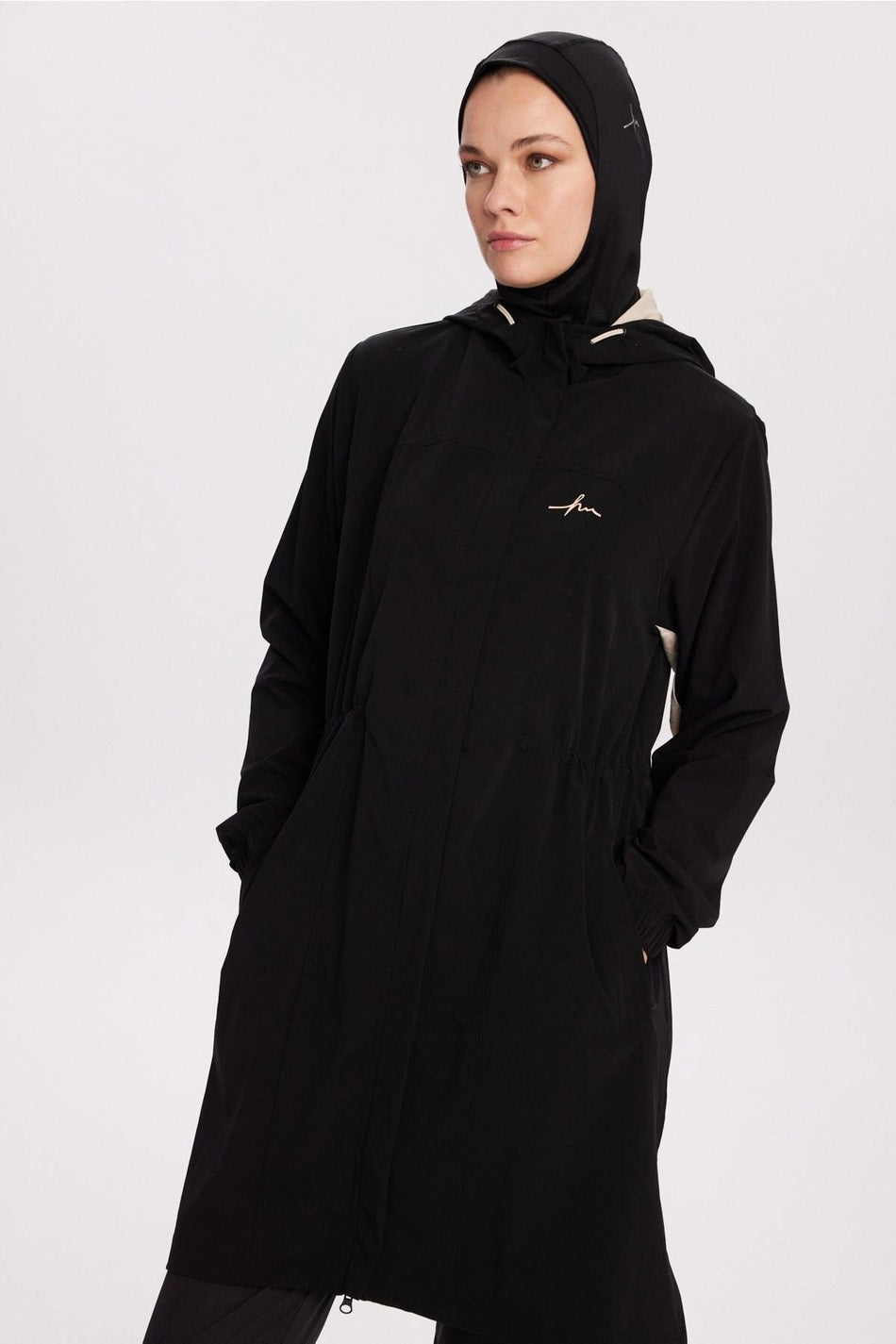 Hasema Active H-Per Fit Hooded Hiking Jacket with Hidden Zipper, Black, ACT-39