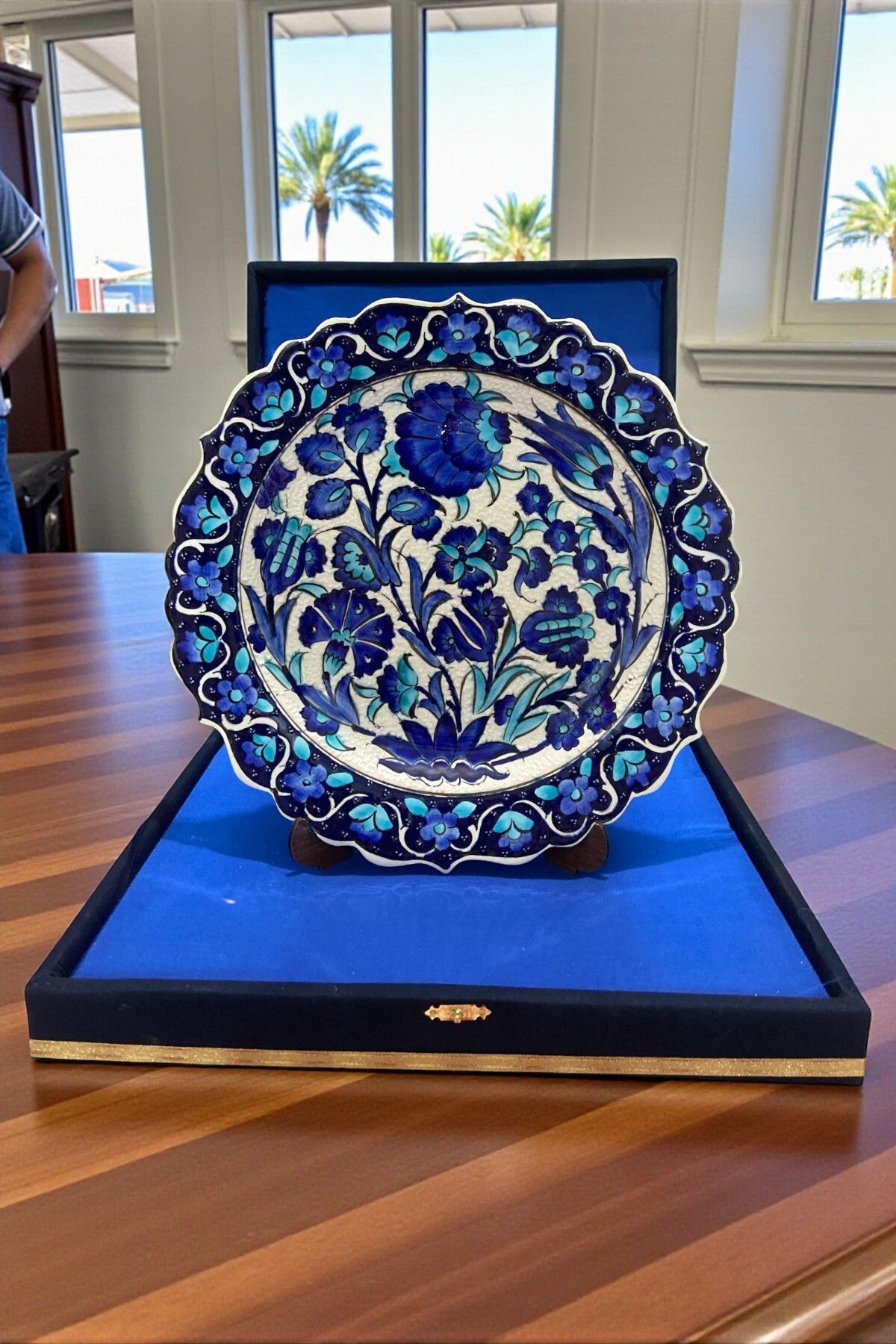 YOOS Velvet Gift Box 30 cm Special Sable Craftsmanship Kutahya Tile Navy - White Tile Plate - MALLTURK
