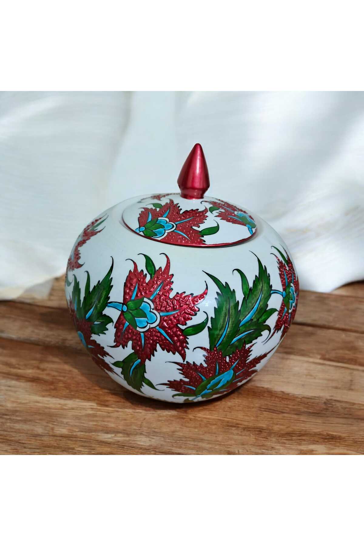 Sema Cini Handmade Ceramic Sphere Red Glitter Flower Vase - MALLTURK