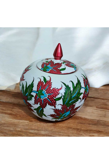 Sema Cini Handmade Ceramic Sphere Red Glitter Flower Vase - MALLTURK