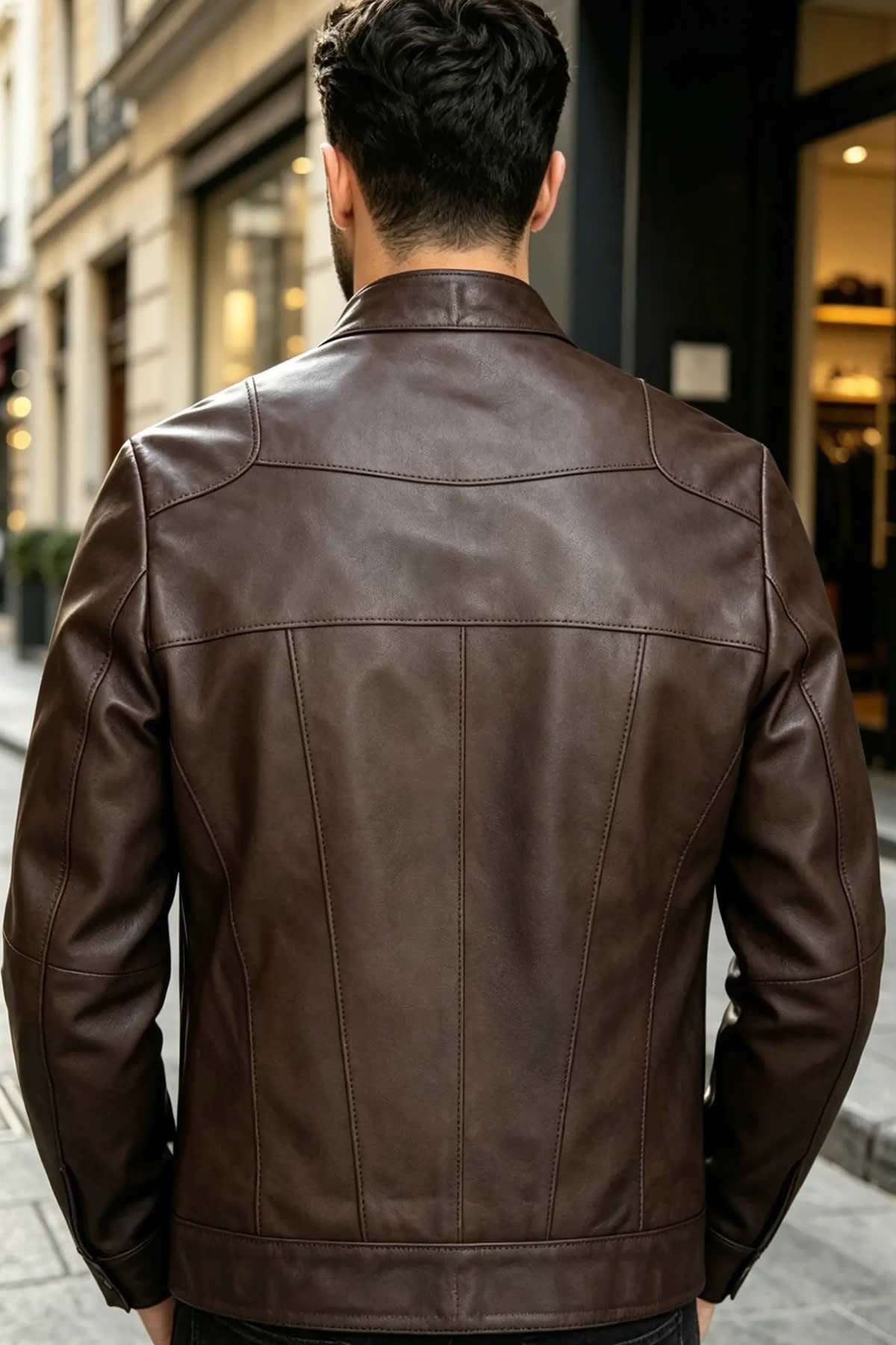 ALIN Bradley Men's Genuine Leather Slim Fit Leather Jacket Brown - MALLTURK