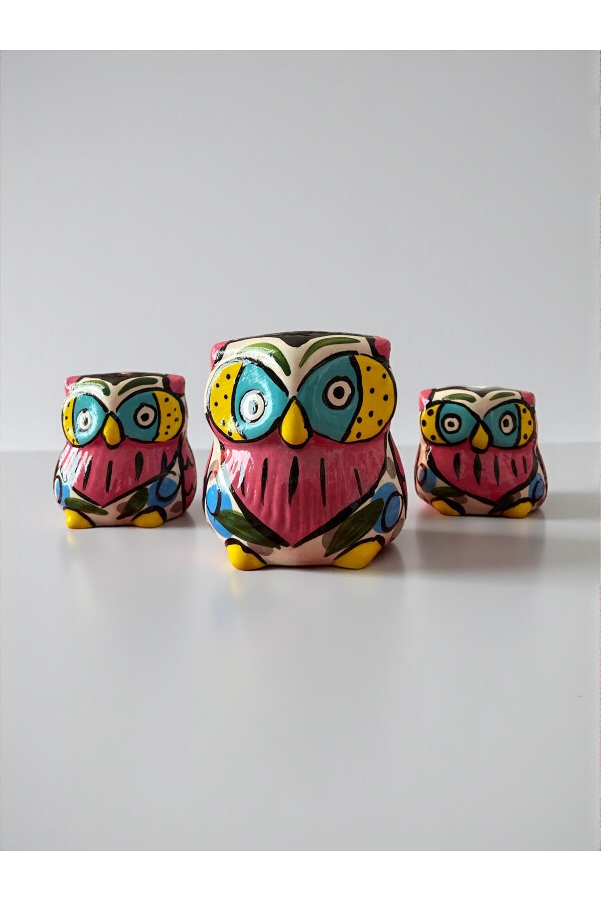YOOS Handmade Brush Craftsmanship Ceramic 3-Piece Owl Set - MALLTURK