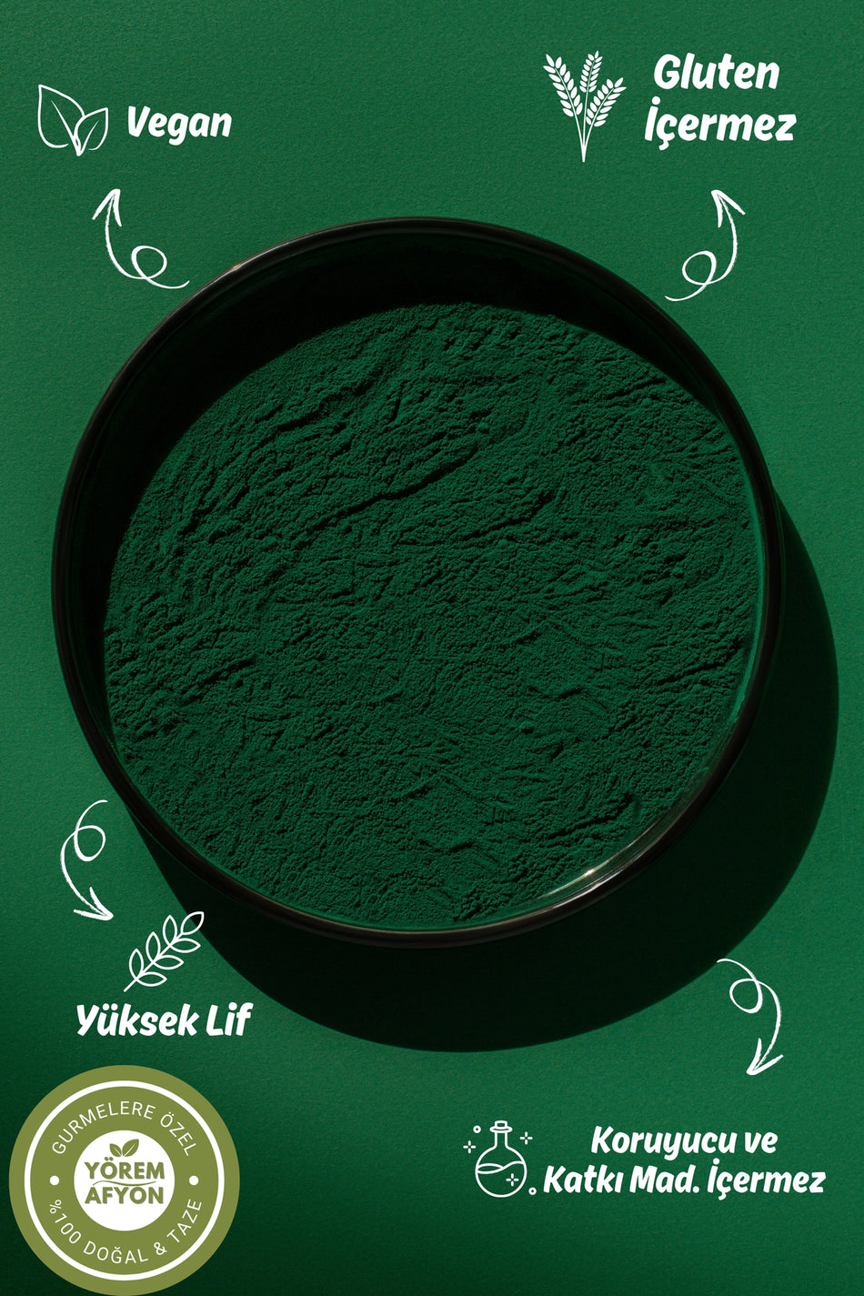 Gülcehre 100 % natürliches Heilmittel, glutenfreies Spirulina-Pulver mit hohem Ballaststoffgehalt {Spirulina platensis} | 55 g