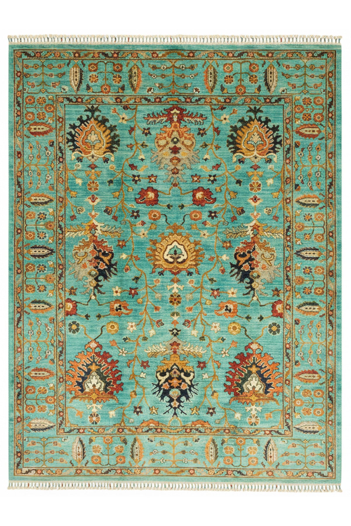Vog Rug Sultani Handcrafted Blue Pattern Fringed Anatolian Pattern Modern and Traditional Living Room Rug