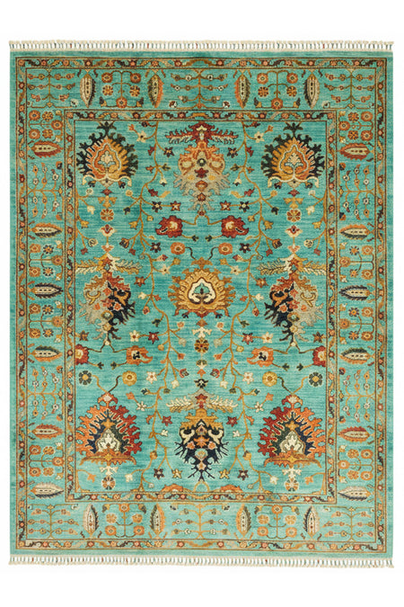 Vog Rug Sultani Handcrafted Blue Pattern Fringed Anatolian Pattern Modern and Traditional Living Room Rug
