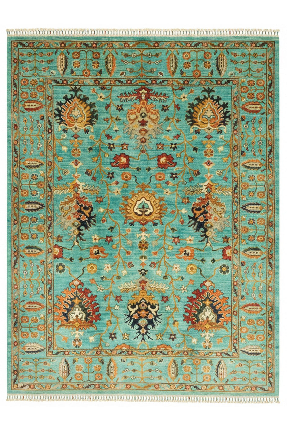 Vog Rug Sultani Handcrafted Blue Pattern Fringed Anatolian Pattern Modern and Traditional Living Room Rug - MALLTURK