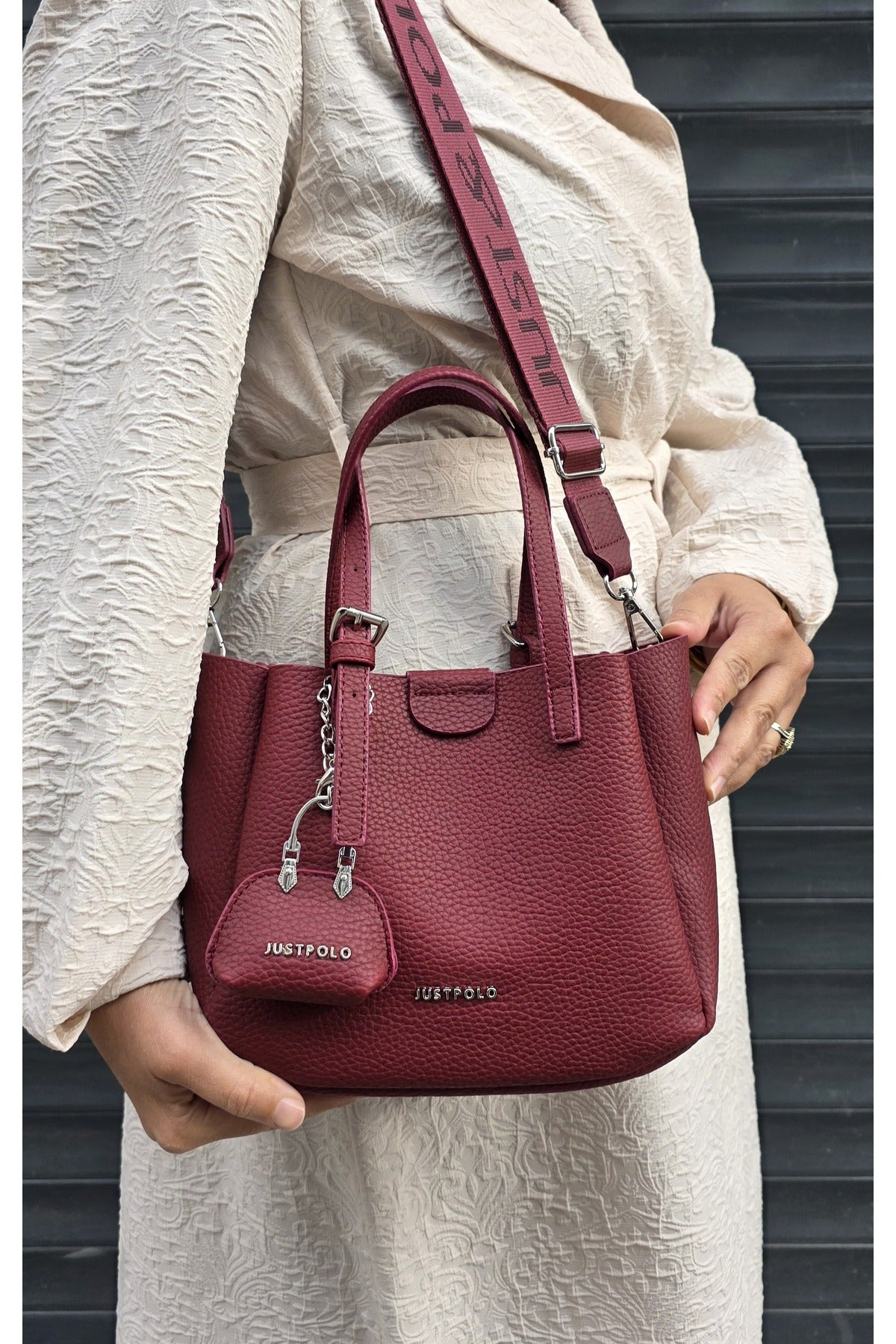 Just Polo Women's New Season 3-Compartment Luxury Soft Leather Adjustable Crossbody Stylish Shoulder Bag Burgundy - MALLTURK