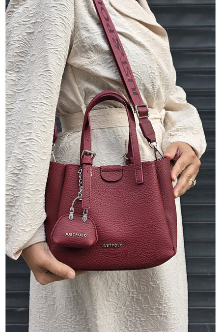 Just Polo Women's New Season 3-Compartment Luxury Soft Leather Adjustable Crossbody Stylish Shoulder Bag Burgundy - MALLTURK