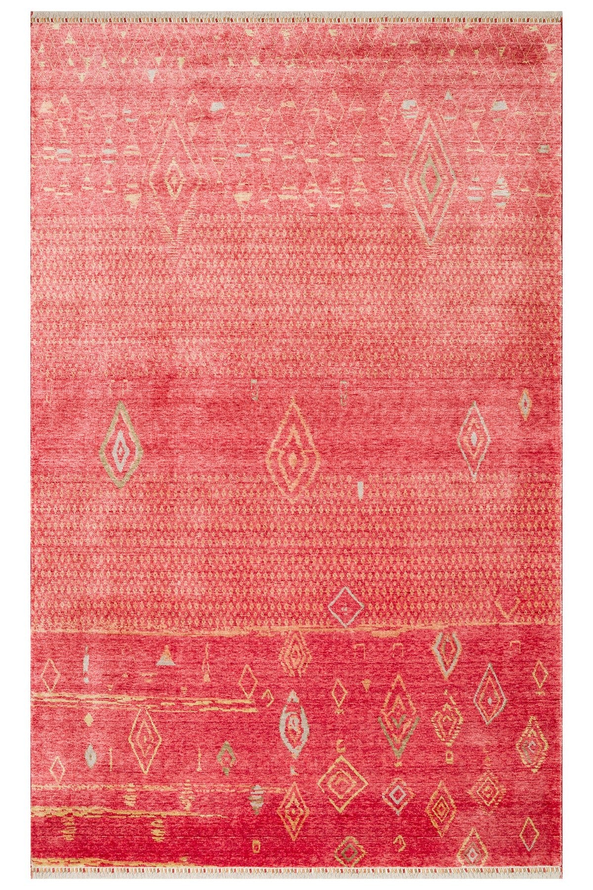 Vog Hali Efsun Handmade Red Lyocell Special Loom Ethnic Usak Pattern Fringed Living Room Carpet - MALLTURK