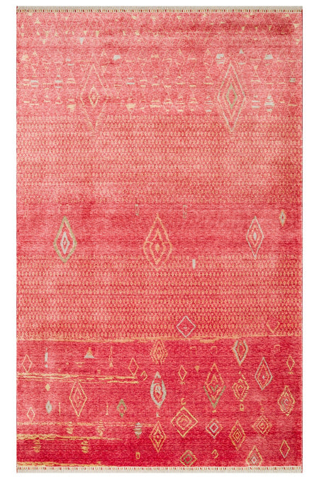 Vog Hali Efsun Handmade Red Lyocell Special Loom Ethnic Usak Pattern Fringed Living Room Carpet - MALLTURK
