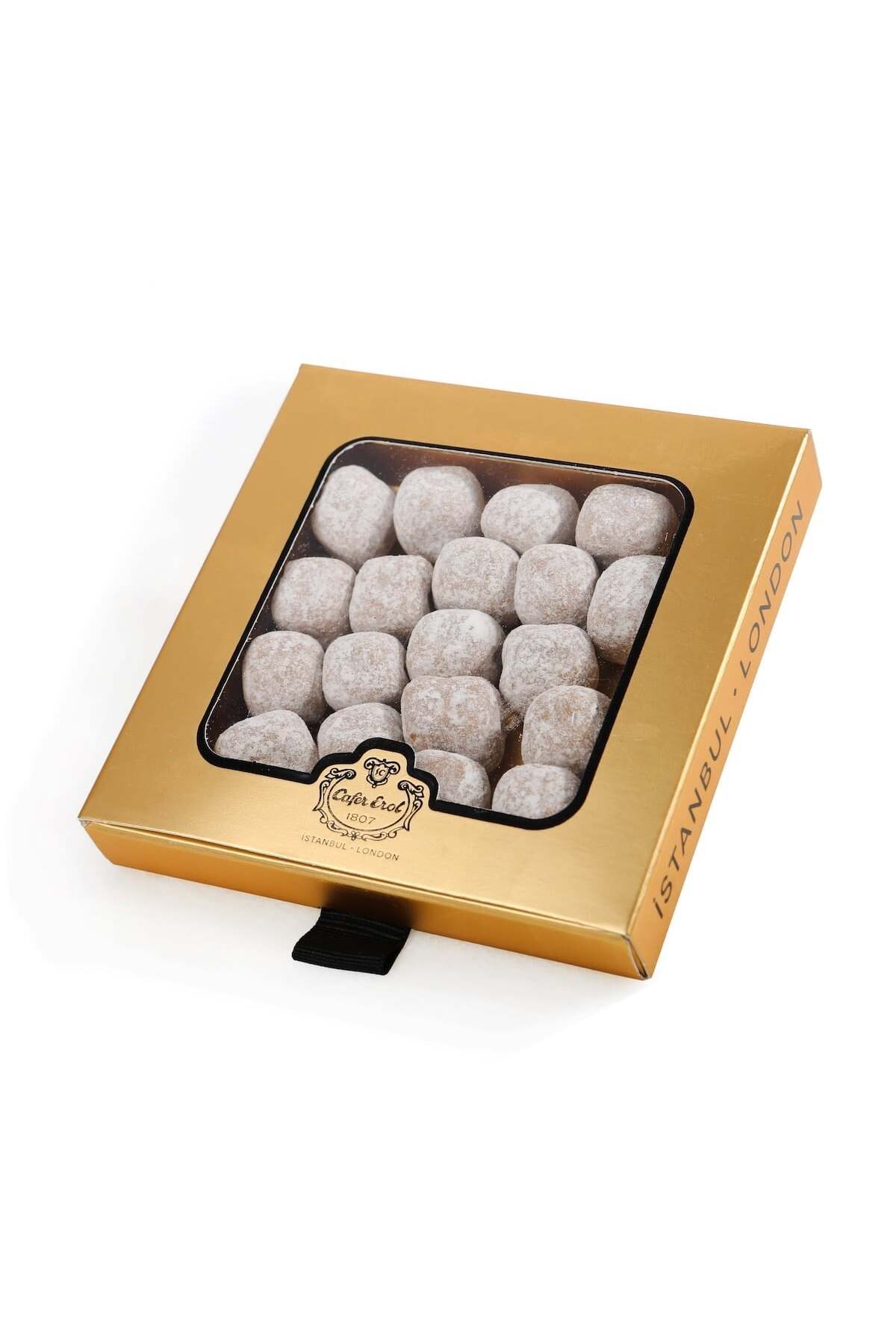 Sekerci cafer erol karamel Chocolate Coated Mastic Flavored Turkish Delight altin kutu 110g - MALLTURK