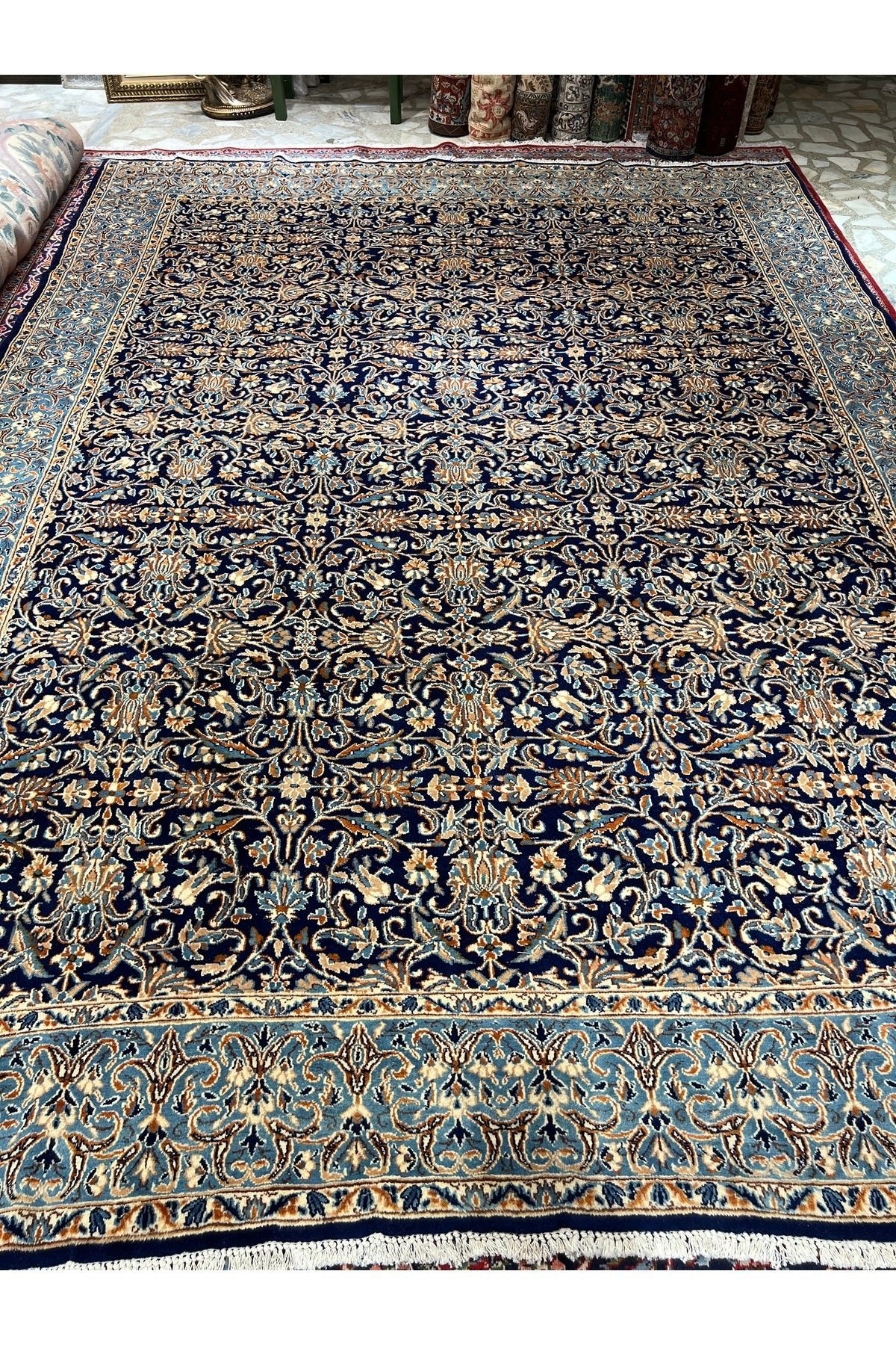 RD RAMAZAN DAG Hand Rug Art Hand-Woven Iranian Kirman Laver Rug Premium Quality Navy Color Size 355x267 - MALLTURK