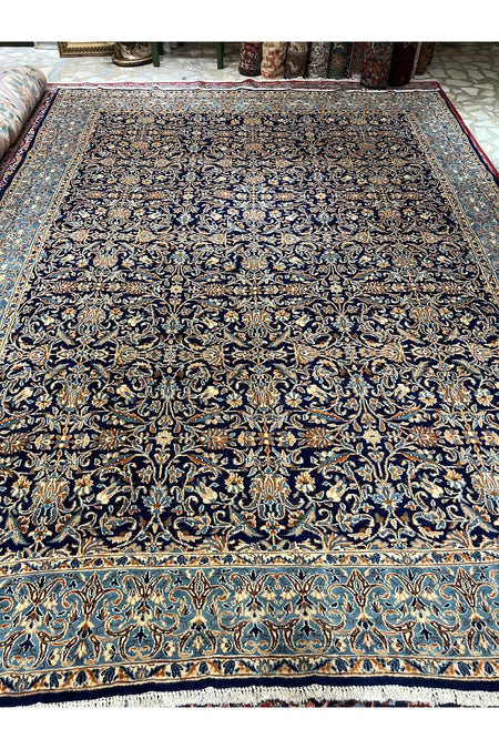 RD RAMAZAN DAG Hand Rug Art Hand-Woven Iranian Kirman Laver Rug Premium Quality Navy Color Size 355x267 - MALLTURK