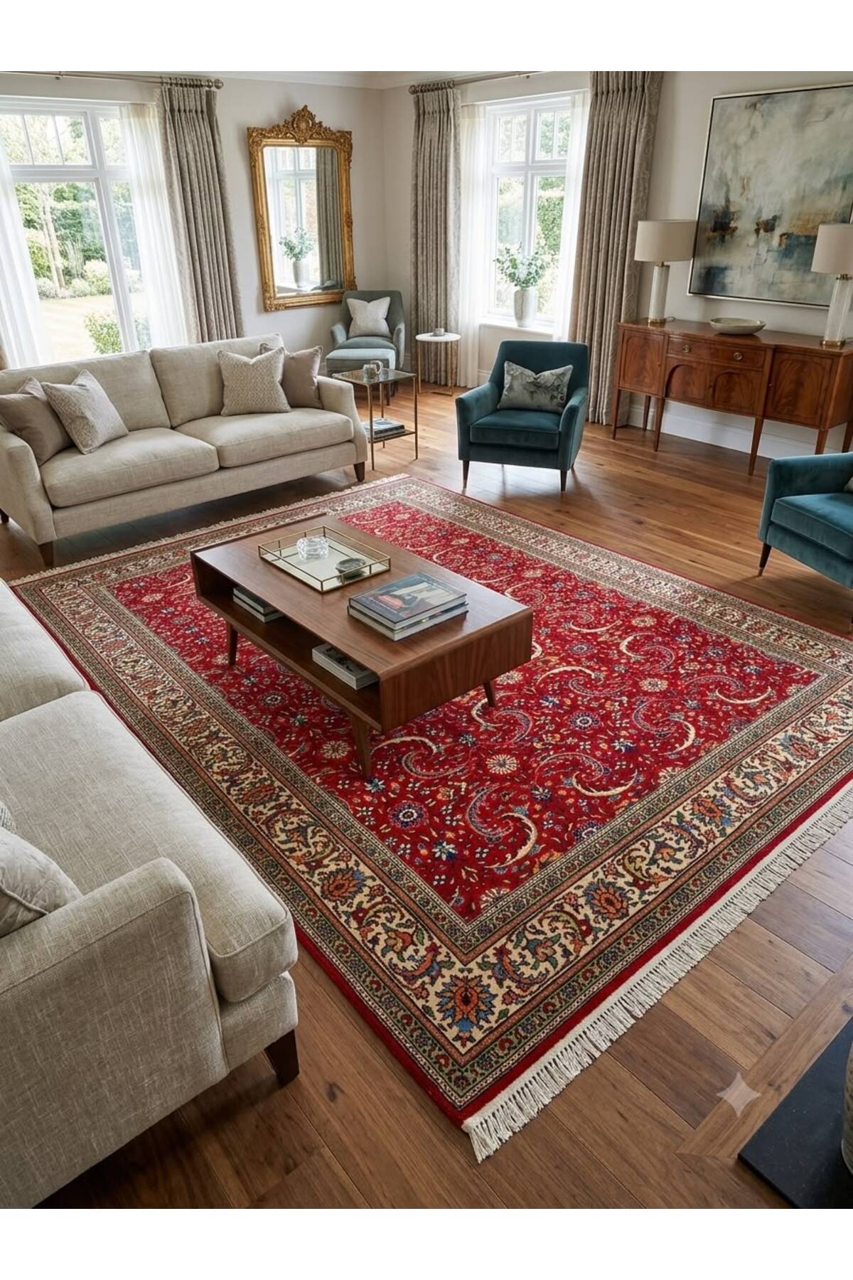 RD RAMAZAN DAG Hand Rug Art Hand-Woven Kayseri Hacilar Weave Premium Quality Wool Weave Red Color Collector Piece Size 318x235 - MALLTURK