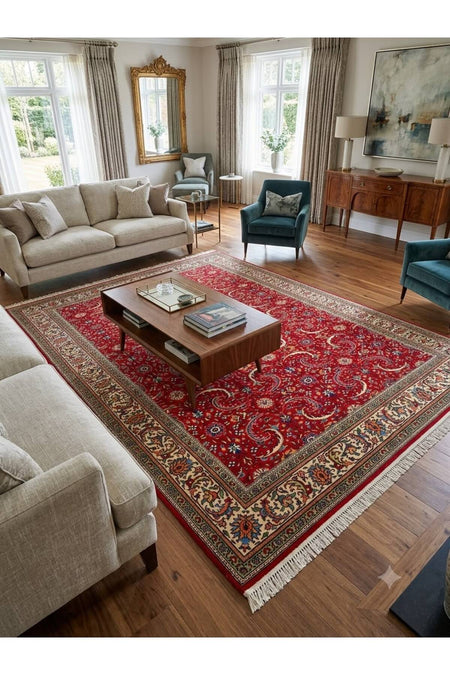 RD RAMAZAN DAG Hand Rug Art Hand-Woven Kayseri Hacilar Weave Premium Quality Wool Weave Red Color Collector Piece Size 318x235 - MALLTURK