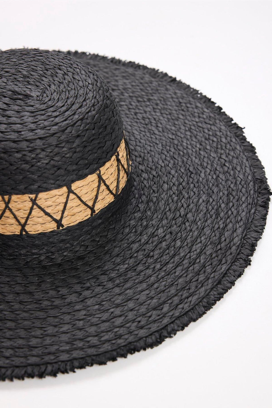 Hasema Striped Detail Black Straw Beach Hat 2042