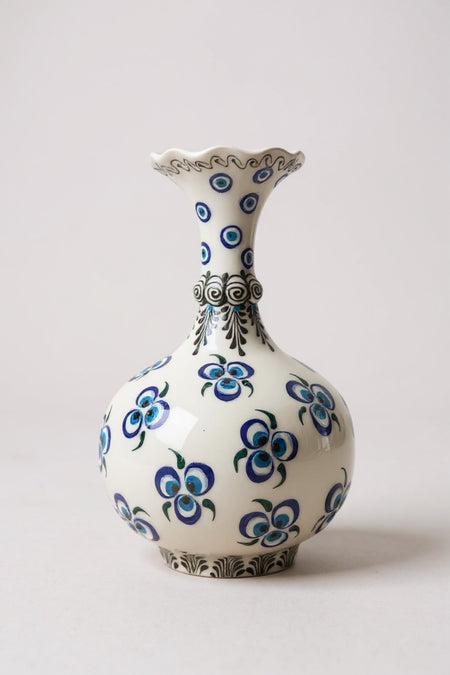 STORESZA Handmade Evil Eye Embroidered 30cm Lettuce-Shaped Ceramic Vase - MALLTURK