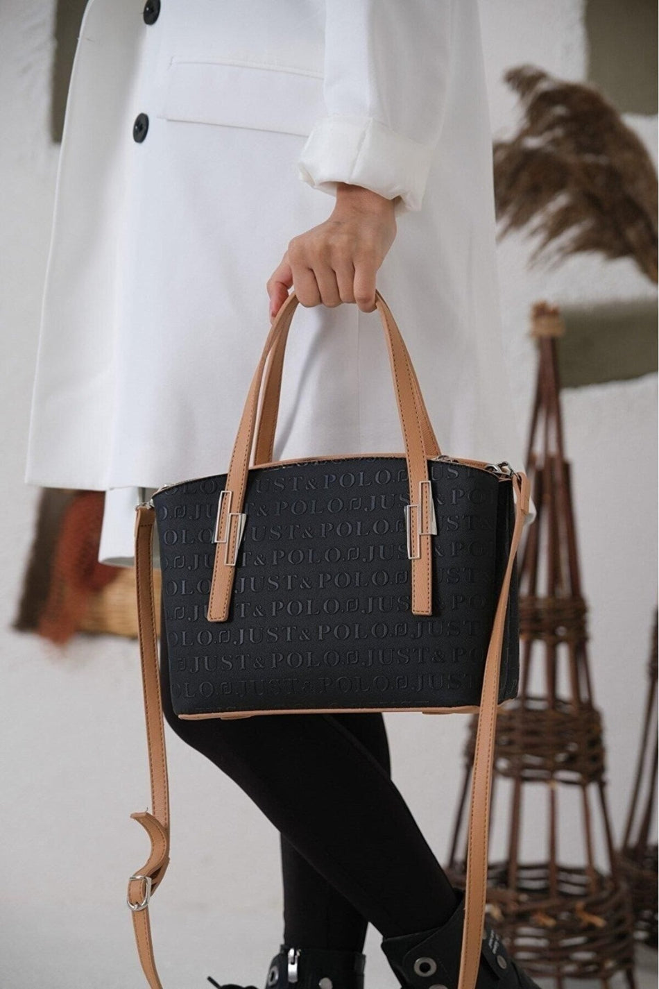 Just Polo Women's Embossed Print Zipper Closure Shoulder and Handbag with Long Adjustable Shoulder Strap - MALLTURK