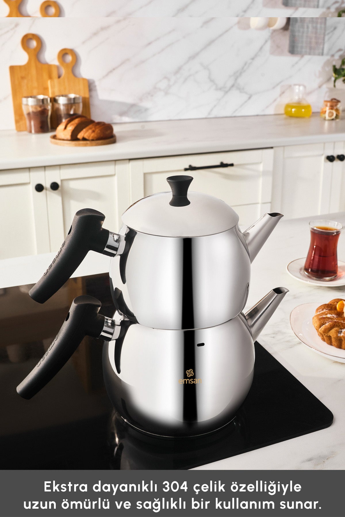Emsan Alim Stainless Steel Maxi Size Teapot Set Large - MALLTURK