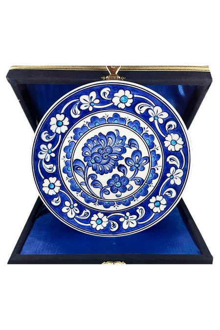 Cini Evi Iznik Tile Plate Blue White Hatayi Patterned 18 cm - MALLTURK