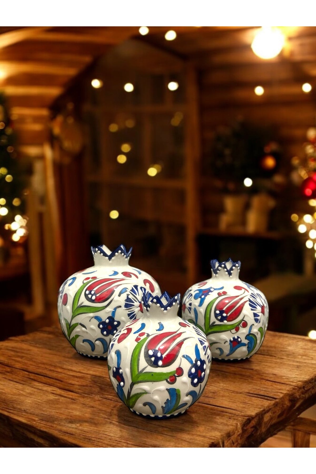 General Brands Handmade Tile Lale Patterned Decorative Pomegranate Set (3-Piece) - MALLTURK