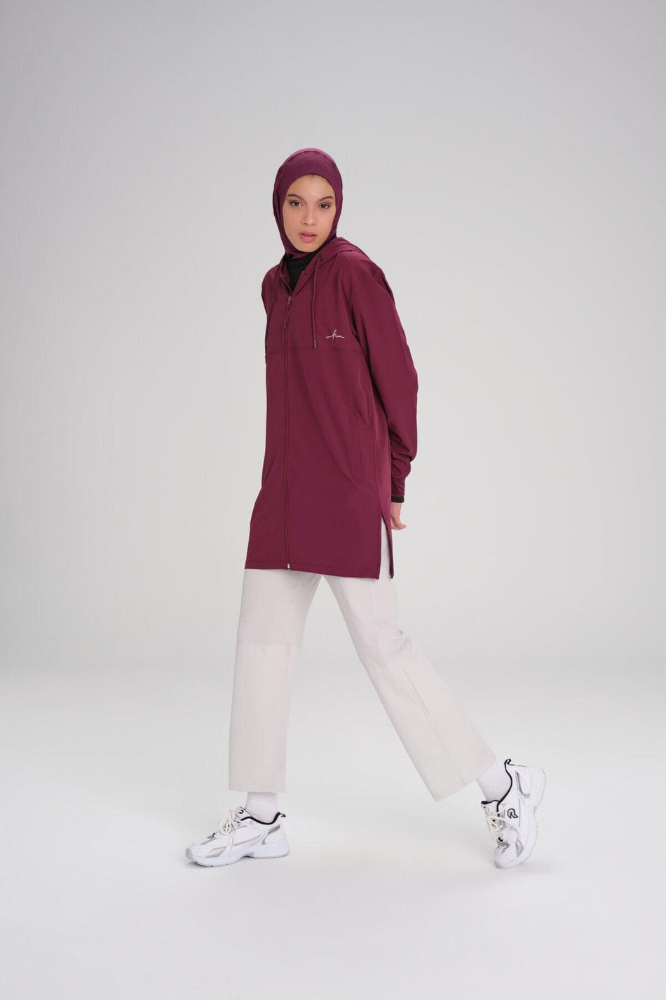 Hasema Active Long-Sleeve Hooded Zip-Up Purple Hijab Training Top ACT-10