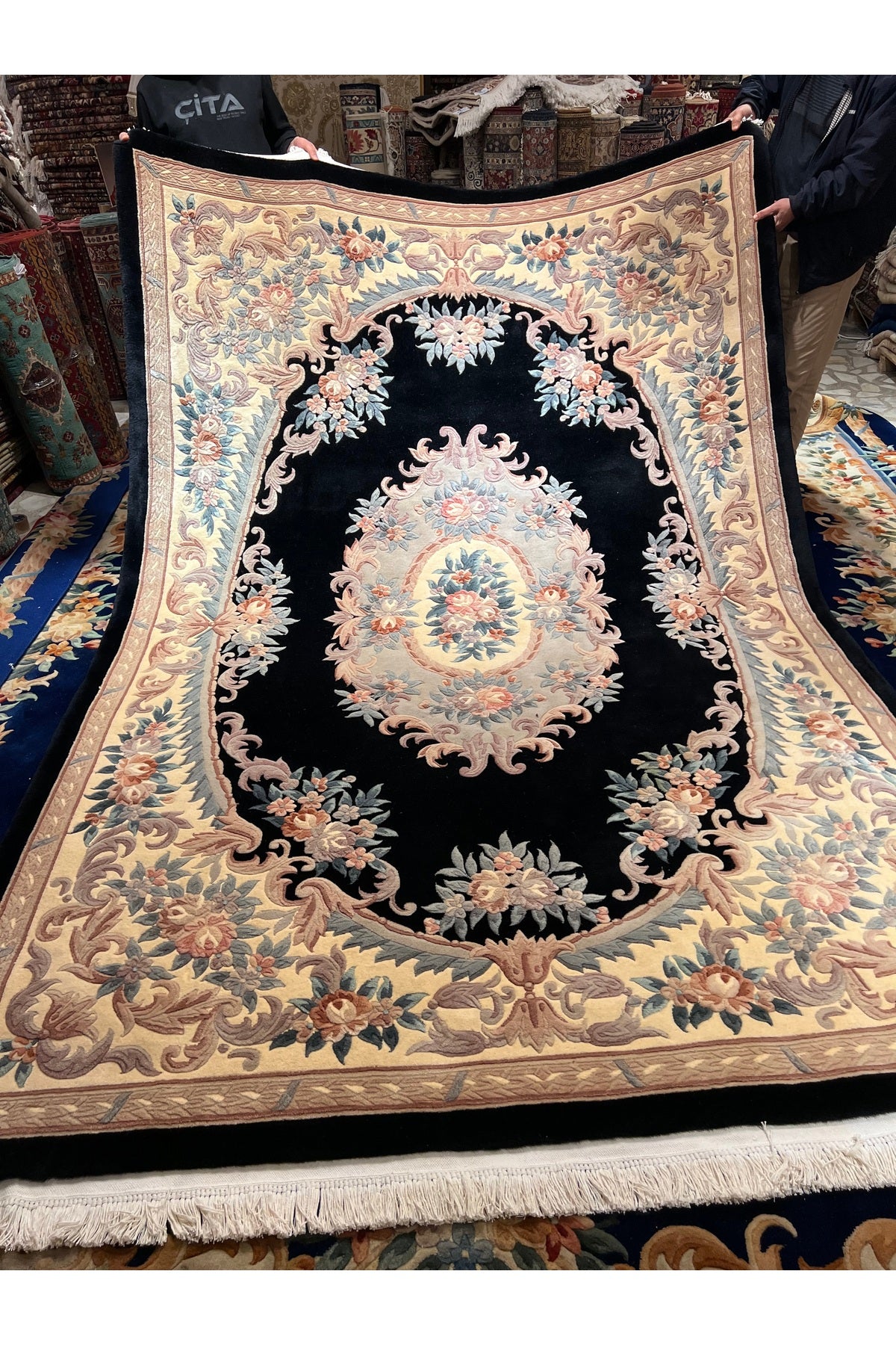 RD RAMAZAN DAG Hand Rug Art Hand-Woven Embossed Chinese Rug Premium Quality Black Color Size 310x210 - MALLTURK