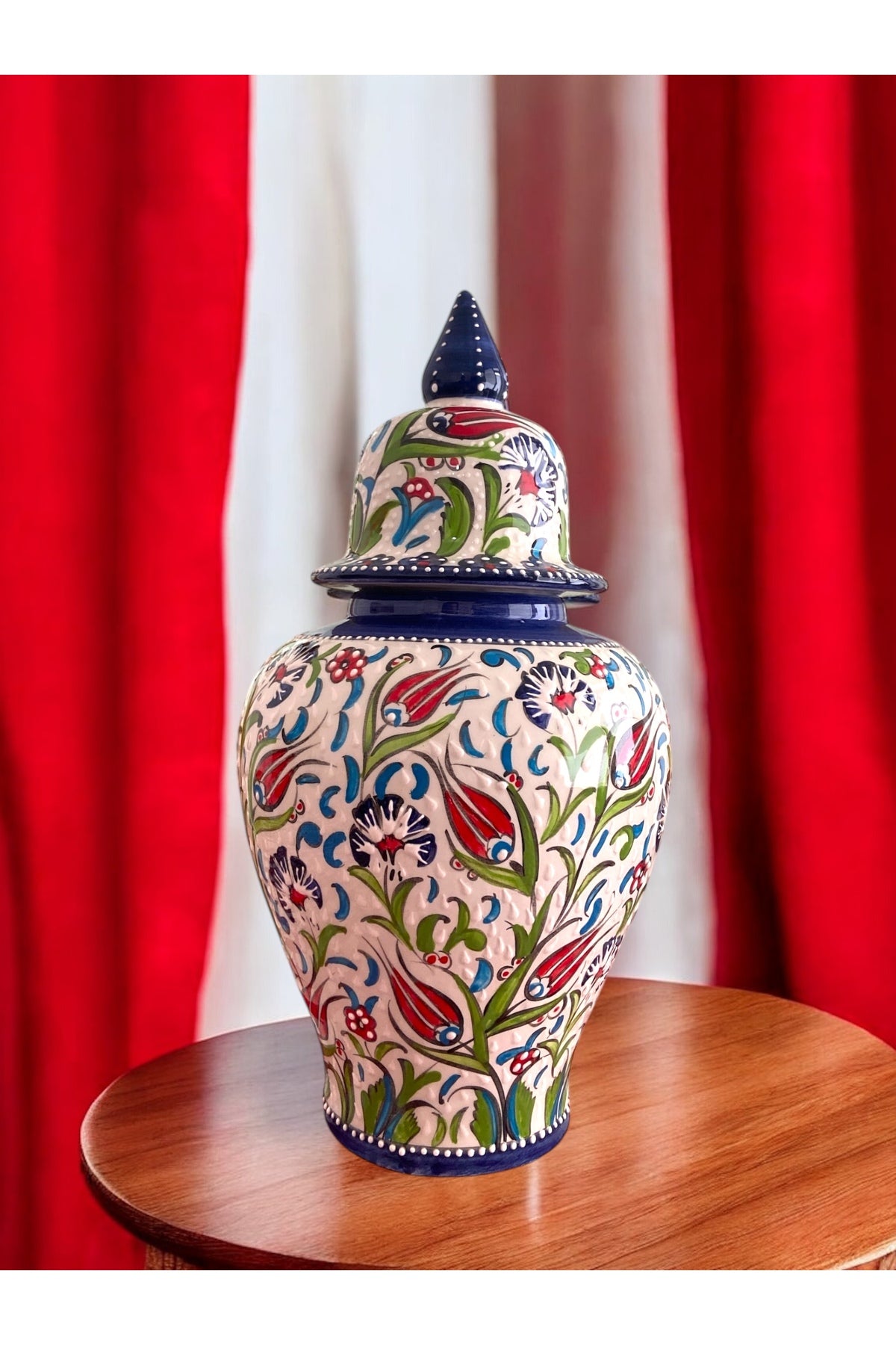 STORESZA Handmade Kutahya Ceramic Tile Shah Jar Vase - 42cm Blue - MALLTURK
