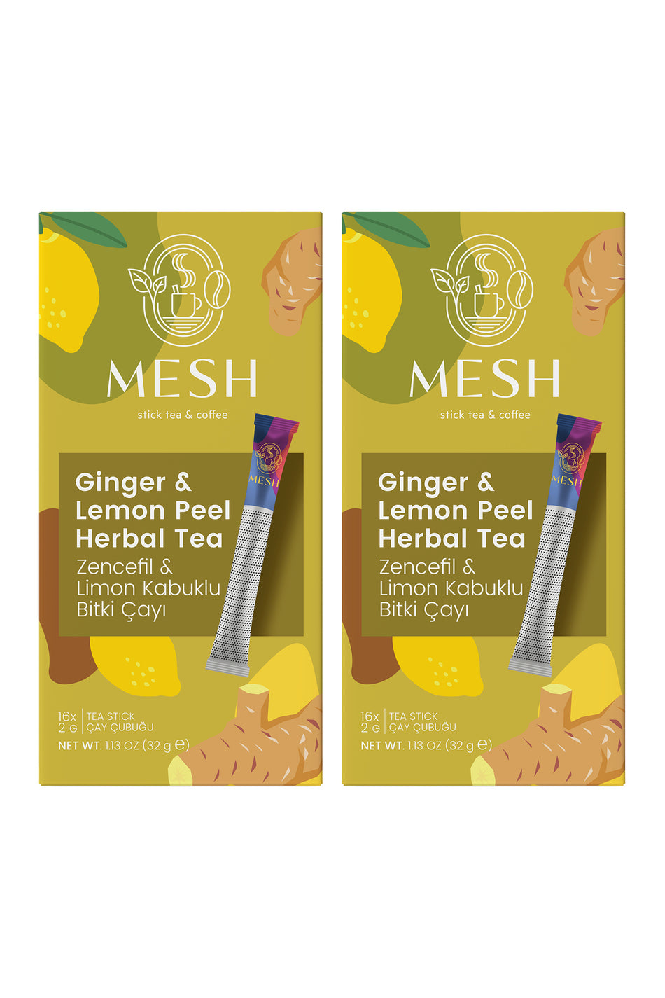 Mesh Stick Ginger Lemon Herbal Tea – Natural, Additive-Free, Sugar-Free 2 Packs