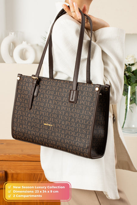 Just Polo Original Women's New Season Luxury Soft Leather Zippered Trendy & Stylish Large Handbag and Shoulder Bag Brown - MALLTURK