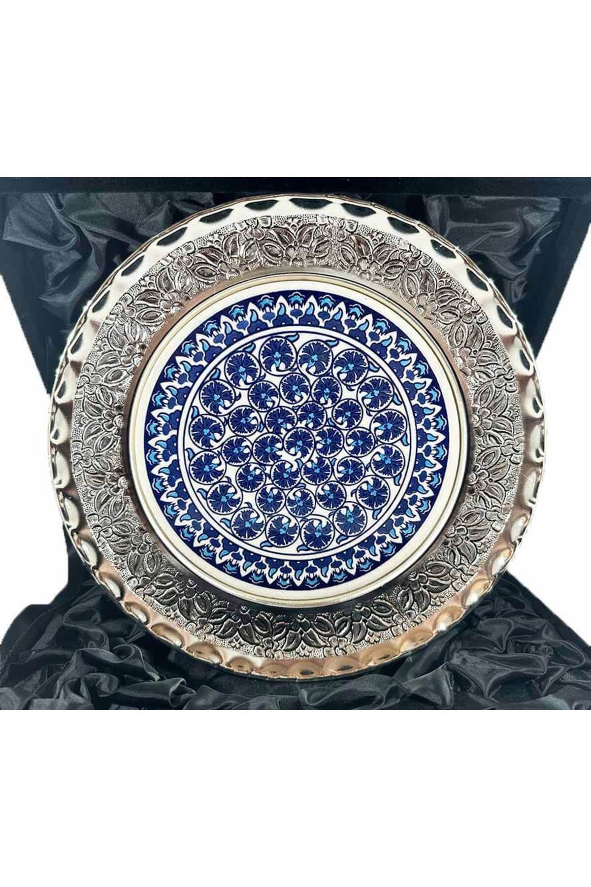 Cini Evi Blue Carnation Silver Plate 25cm - MALLTURK
