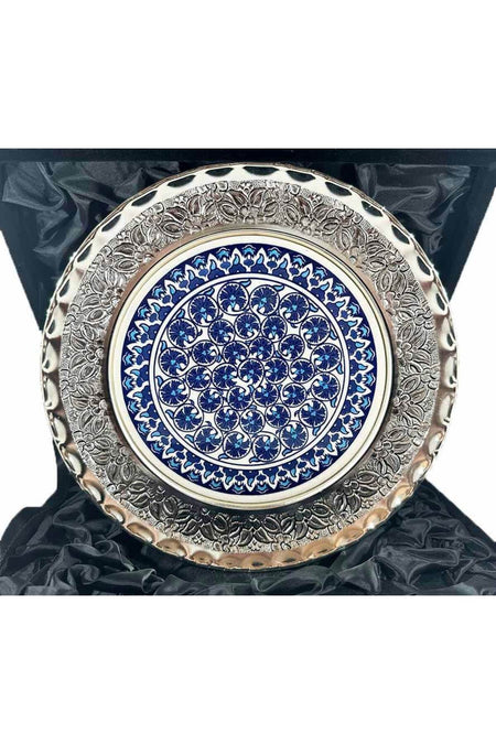 Cini Evi Blue Carnation Silver Plate 25cm - MALLTURK