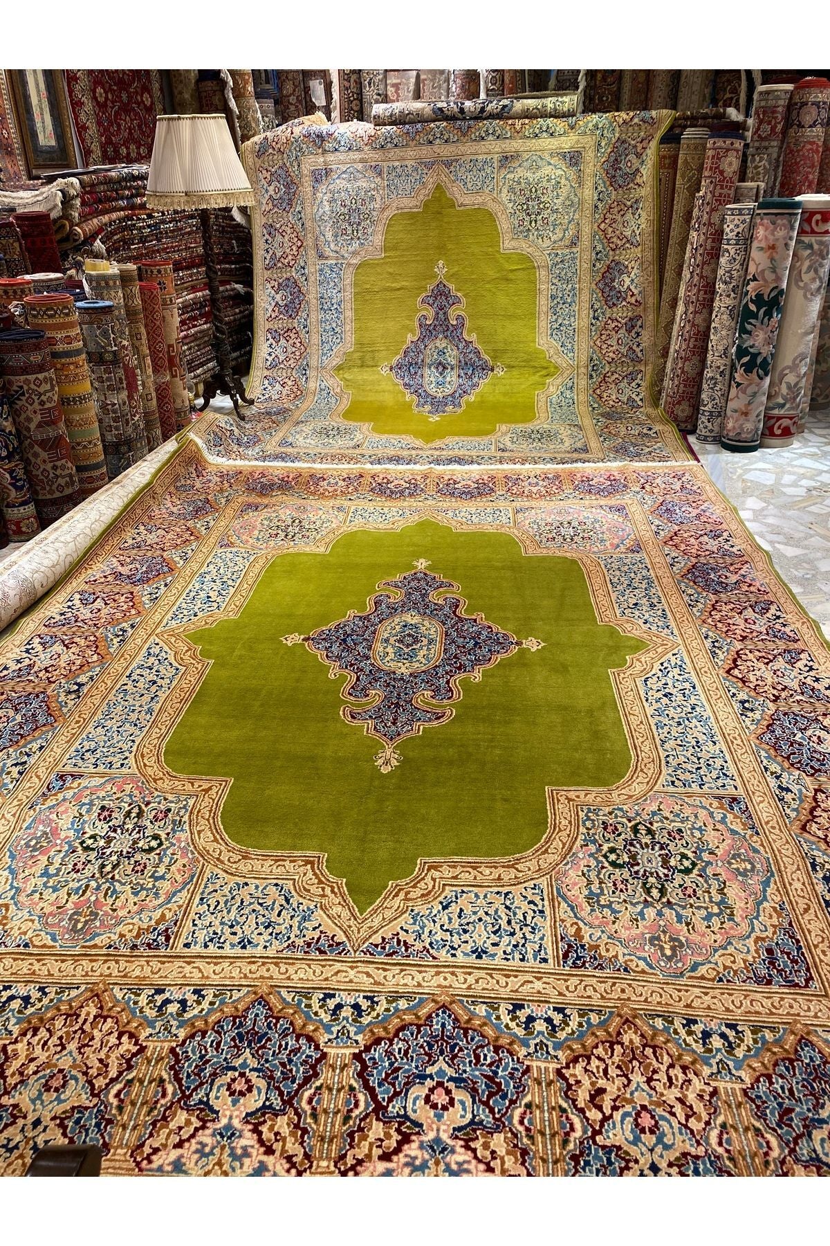 RD RAMAZAN DAG Hand Rug Art Hand-Woven Iranian Kirman Laver Rug Kokboya Two Pieces Available Size 3.60x2.80