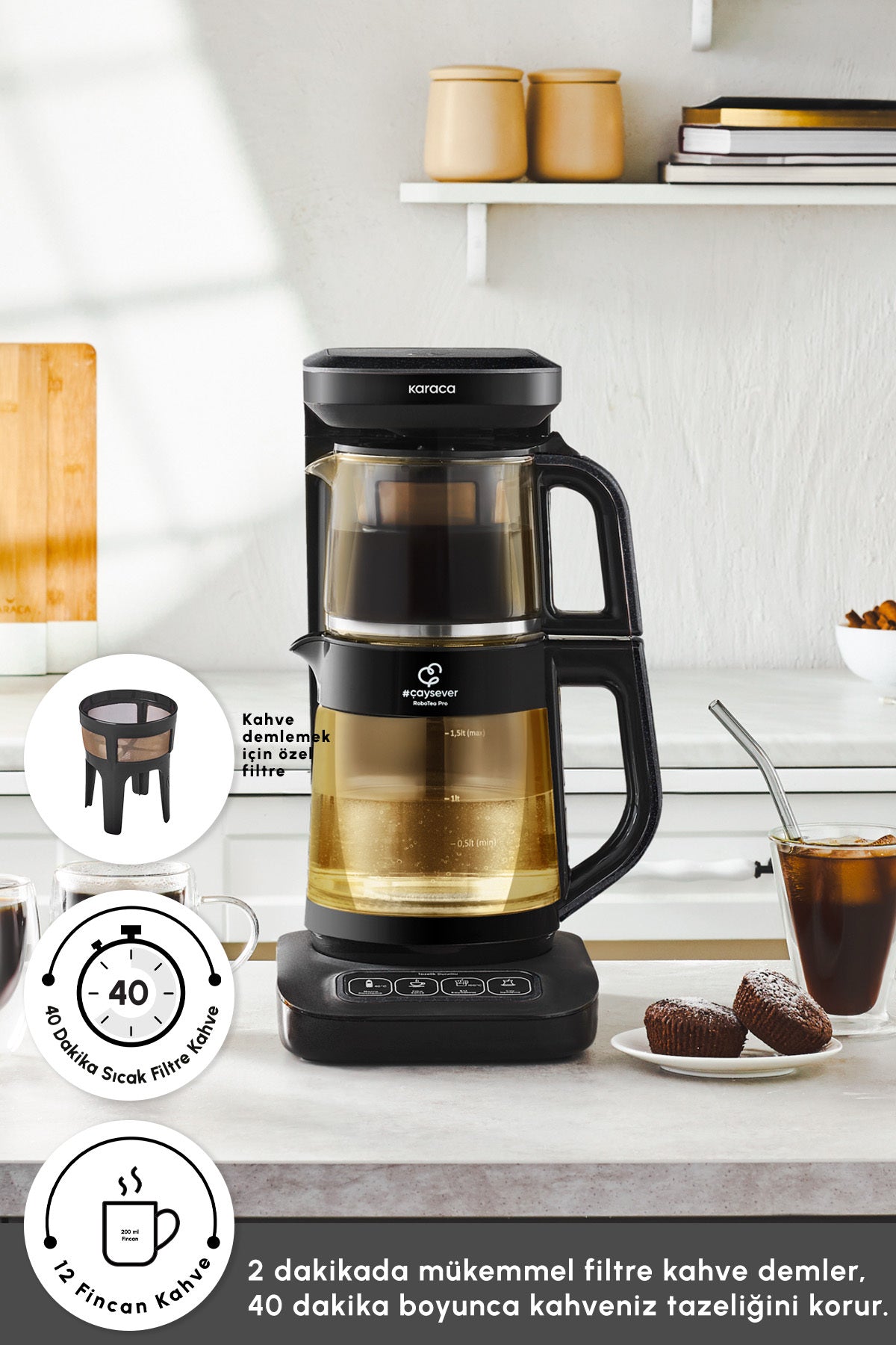 Karaca Robotea Pro Connect 4 in 1 Talking Glass Tea Maker Agate - MALLTURK