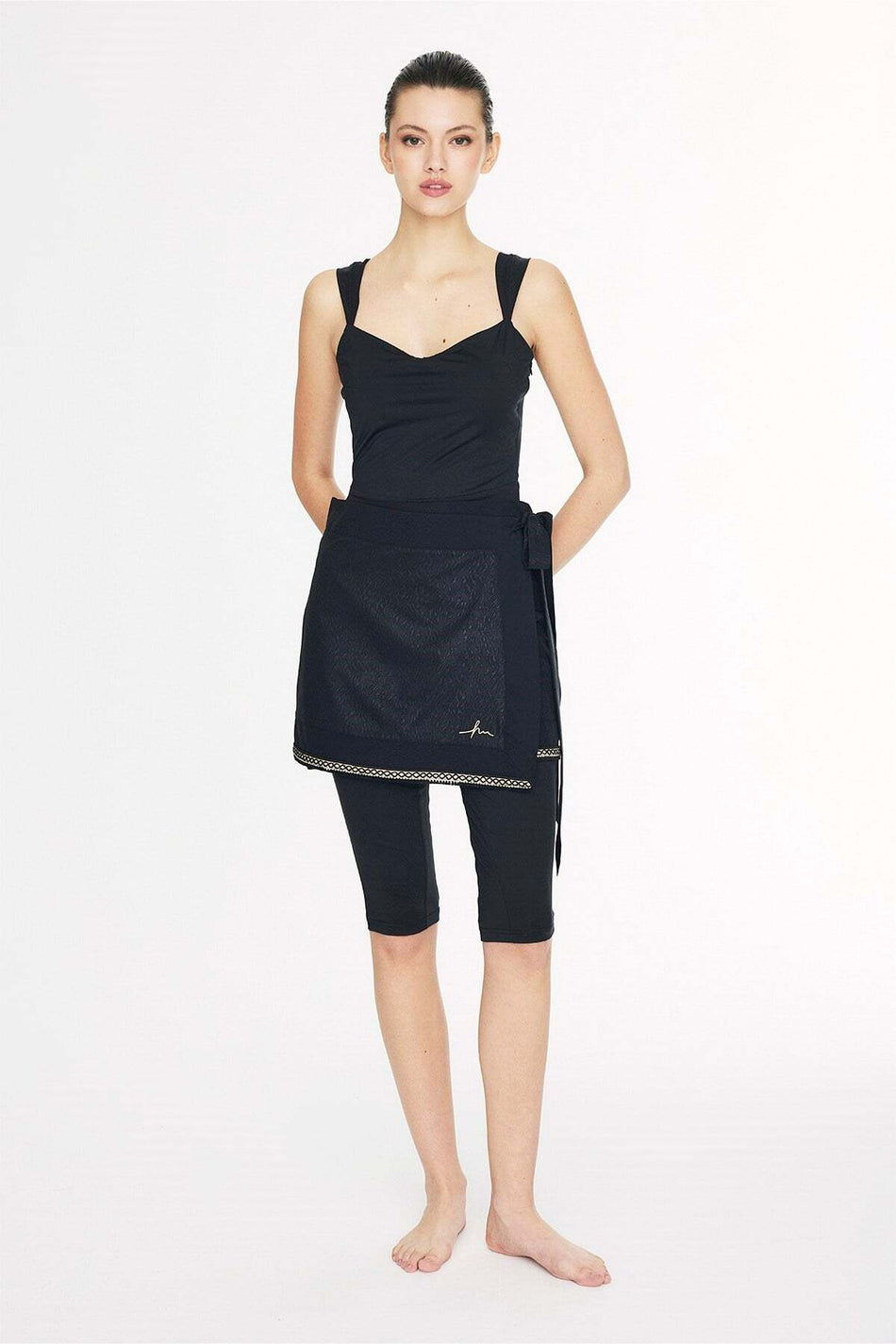 Hasema Vaha Collection Black Jumpsuit and Skirt 3-Piece Semi-Closed Swimsuit Set 5080 - MALLTURK