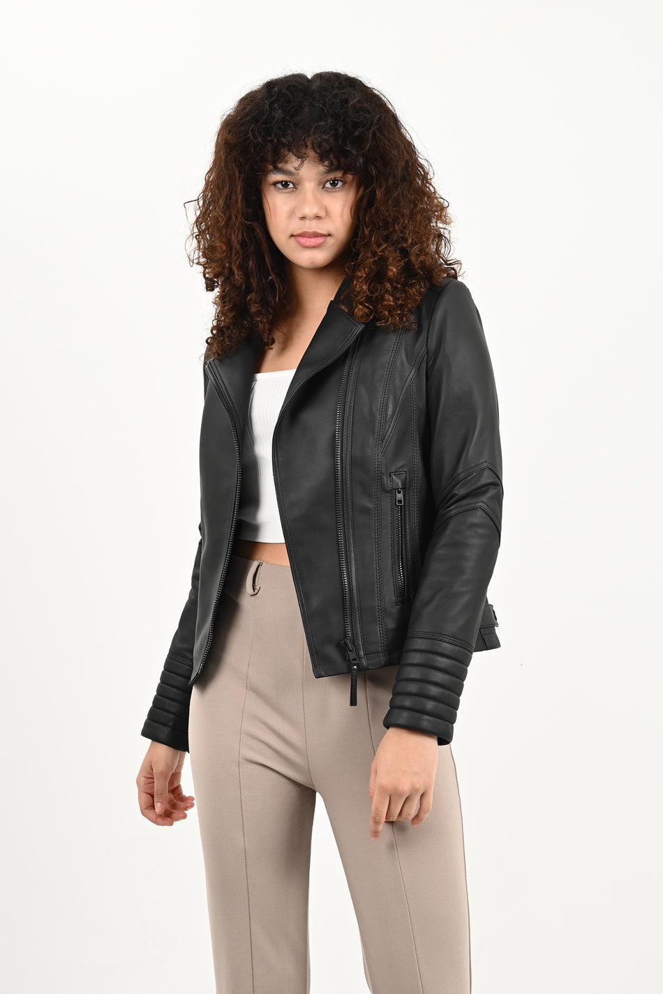ALIN Alexa Women's Genuine Leather Biker Jacket Black