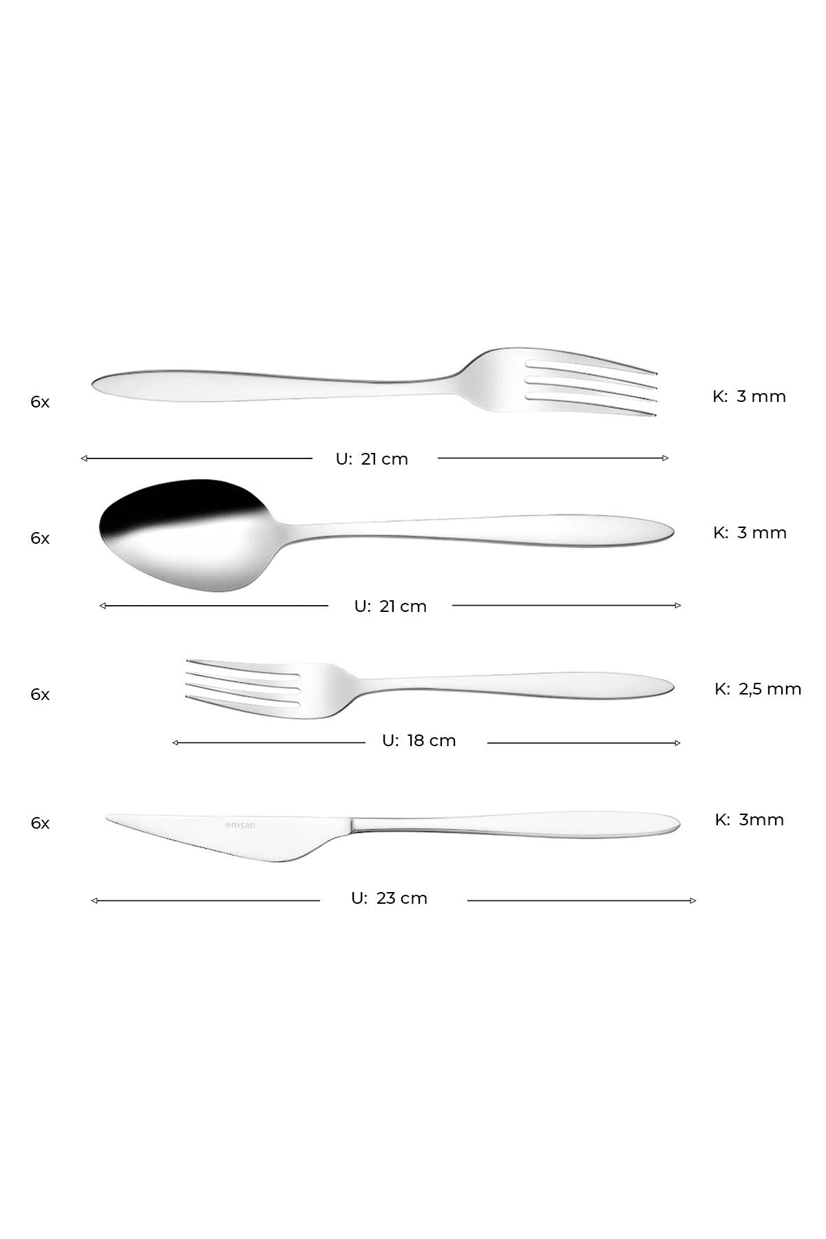 Emsan yakamoz 24 Piece 6 Place Setting Boxed Flatware Set - MALLTURK