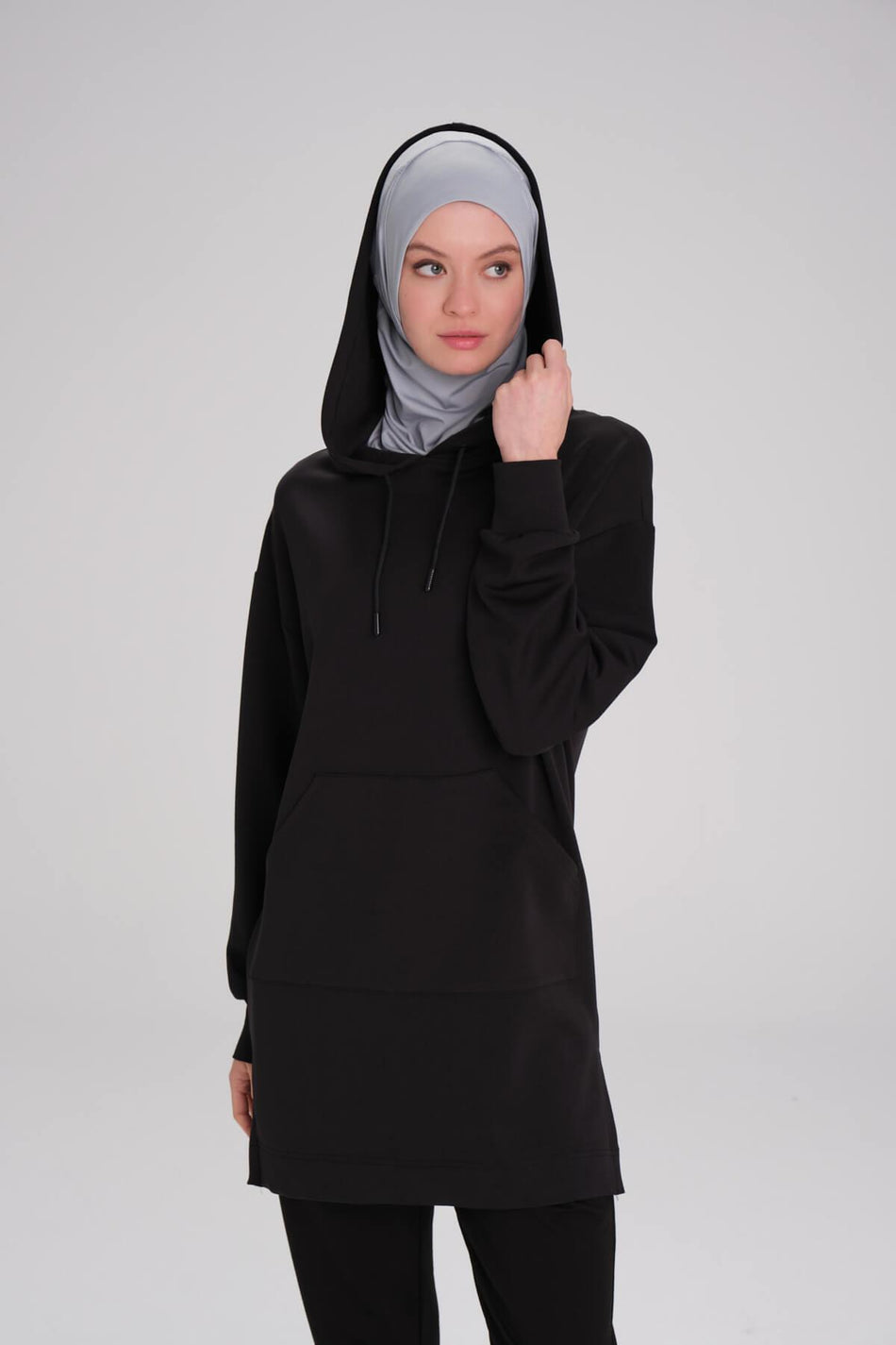Hasema Soft Textured Hooded Black Basic Casual Sweatshirt ACT-13