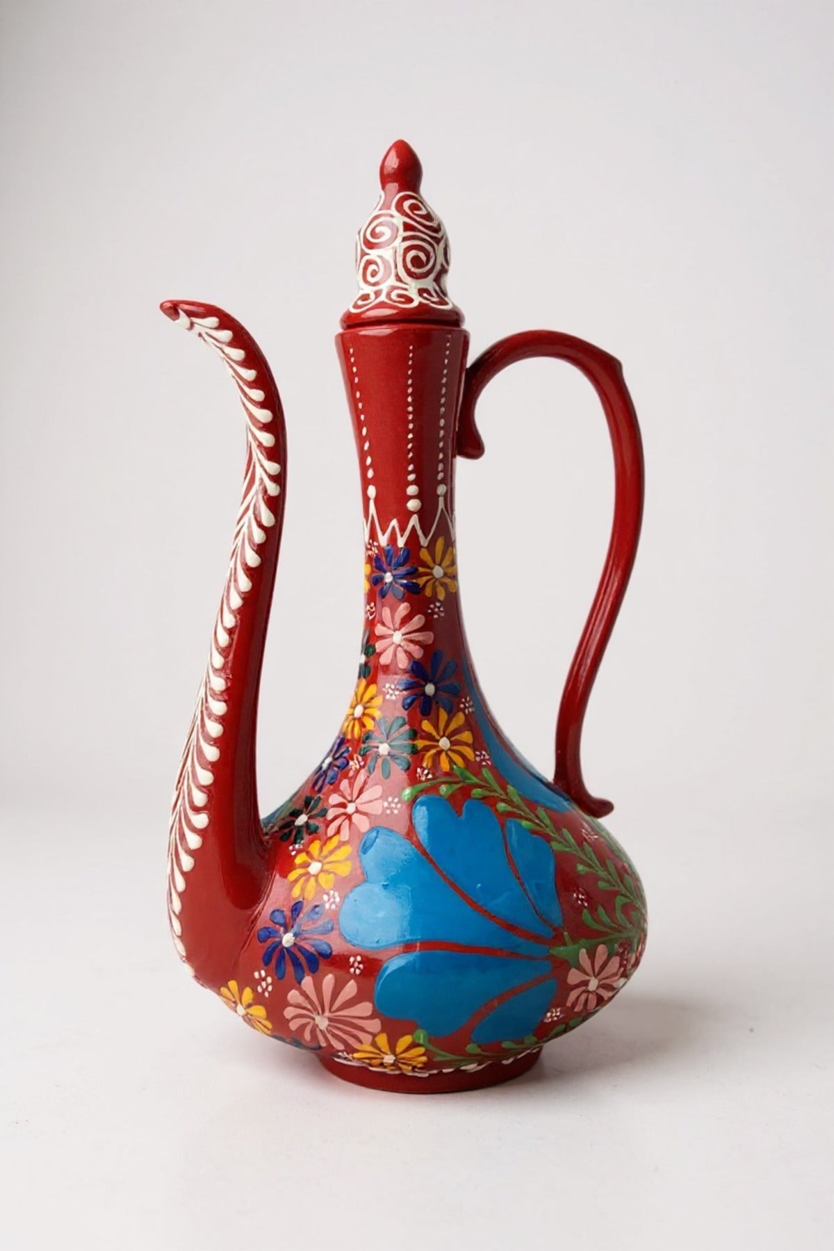 STORESZA Handmade 30cm Embossed and Lace-Work Delicate Jug Ceramic Red Vase - MALLTURK
